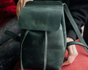 Women Leather Backpack,School rucksack,Satchel Leather Backpack,leather Backpack,Women green backpack,Mini Backpack,Gift For Girl,Gift Her
