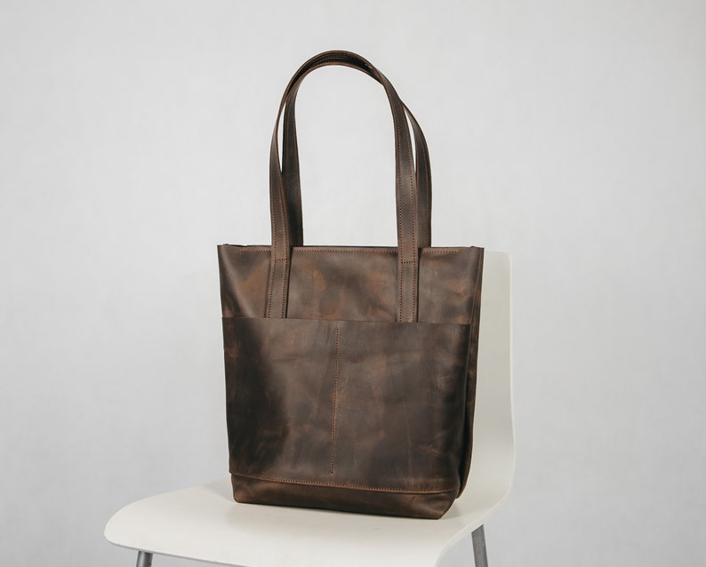 Brown Leather Tote Baglaptop Tote Bagleather Tote Macbook Etsy