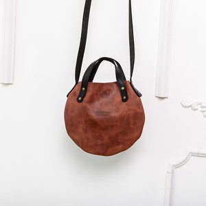 Leather crossbody bag, leather handbag,Women city Bag,Leather Purse for woman,Circle Leather Bag,Small leather handbag,Leather Gift for her image 7