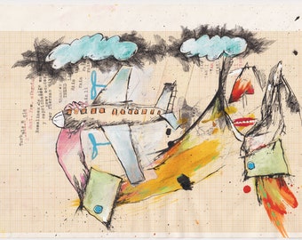 Original Drawing #1130/ 21x29cm*** READ IMP0RTANT INFO in DESCRIPTION BEL0W*** ink, acrylic, watercolor, collage