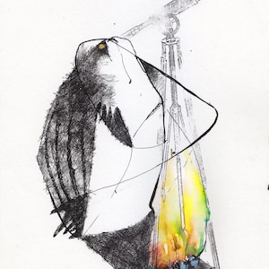Original Drawing #710 /14.5x21cm***IMPORTANT INFO in DESCRIPTION Below** telescope, boy, Mixed Media