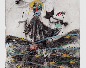 Original Drawing #698/ 17,5x25cm*** READ IMP0RTANT INFO IN DESCRIPTI0N BEL0W*** ink, acrylic, transfer, soft pastel