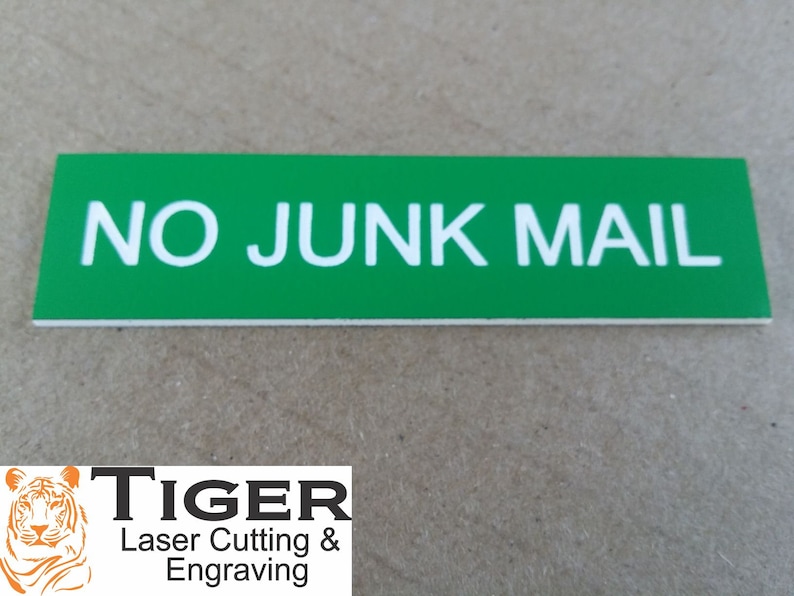 NO JUNK MAIL Laser Engraved Letterbox Mailbox Sign 30 Colours and 10 Sizes Small, Medium & Large image 9