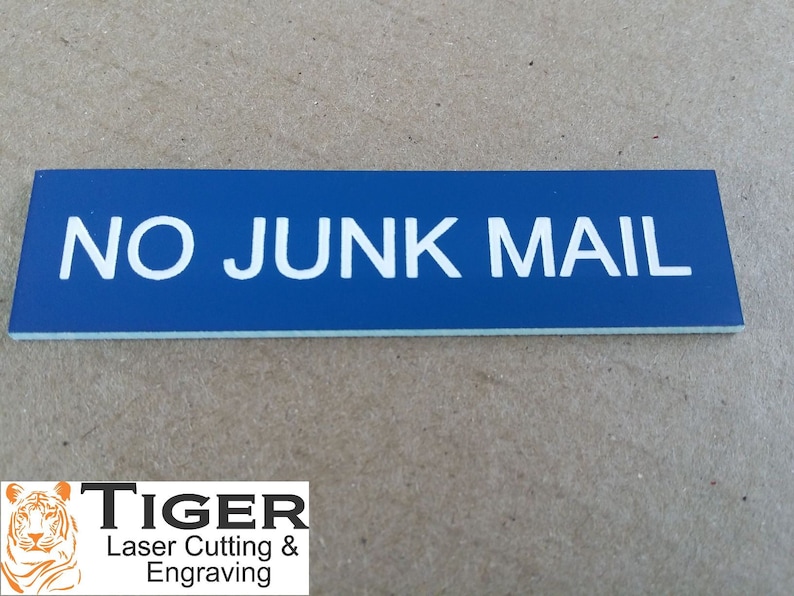 NO JUNK MAIL Laser Engraved Letterbox Mailbox Sign 30 Colours and 10 Sizes Small, Medium & Large image 10