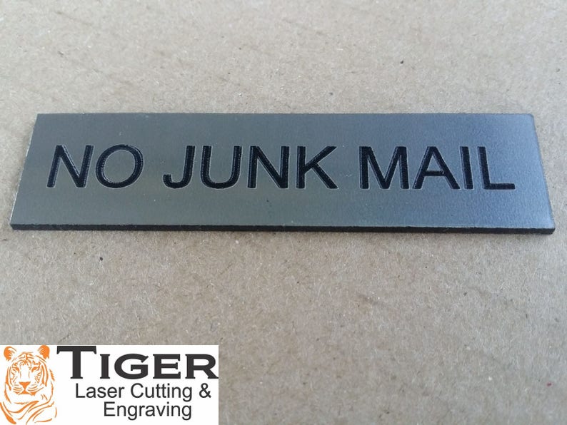 NO JUNK MAIL Laser Engraved Letterbox Mailbox Sign 30 Colours and 10 Sizes Small, Medium & Large image 2