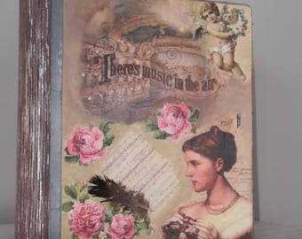 Wood book box, old book