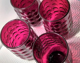 Set of Four Ruby Glass, Anchor Hocking, Bubble Juice Glass