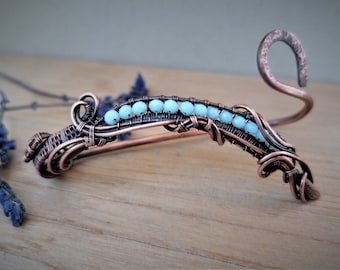 Handgemachte Kupfer Wire Wrap Palm Armspange mit Blaue Kristalle