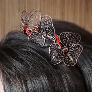 Tiara Flower, Floral crown with crystals,Cooper tiara,Bridal Woodland elf tiara,Wire wrap crystals tiara, orange flower crown, Wedding tiara