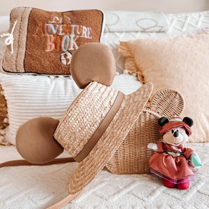 Latte Sombrero de Paja Ears, Straw Hat, Mickey Ears, Mouse Ears, Disney Inspired, Summer Hat, Boater hat, Sun hat, Mickey Mouse, Disney Ears
