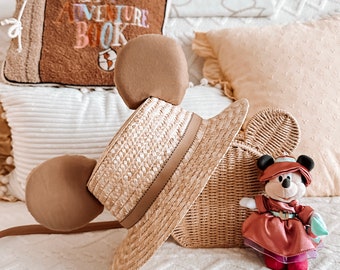 Latte Sombrero de Paja Ohren, Strohhut, Mickey Ohren, Maus Ohren, Disney inspiriert, Sommerhut, Boater Hut, Sonnenhut, Mickey Mouse, Disney Ohren