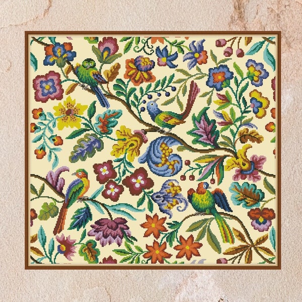 Sampler cross stitch pattern Nature, summer cross stitch, nature embroidery, flowers cross stitch, digital PDF file, birds cross stitch