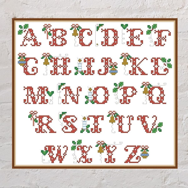 Cross stitch pattern Christmas Alphabet #2, letters cross stitch, abc embroidery, digital PDF file, font cross stitch, alphabet cross stitch
