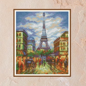 Cross stitch pattern Vintage Paris, Eiffel Tower, retro embroidery, digital PDF file, printable, antique cross stitch chart, Europe,old city