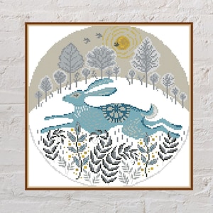 Cross stitch pattern Forest Hare, nature counted cross stitch, animal embroidery, hoop cross stitch, digital PDF file, forest cross stitch