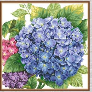 Cross stitch pattern Hydrangea, flower cross stitch, cushion design, floral embroidery, hortensia, summer cross stitch, PDF file, printable