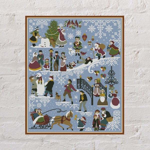 Sampler cross stitch pattern Christmas Spirit, Christmas cross stitch, holiday embroidery, Christmas sampler, counted cross stitch, PDF file