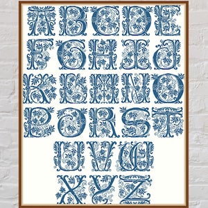 Cross stitch pattern Grape Alphabet, letter cross stitch, monochrome embroidery, abc cross stitch, PDF file, font, antique cross stitch