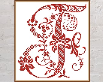 Patrón de punto de cruz Letra F del Alfabeto Antiguo, punto de cruz vintage, archivo PDF, monograma, bordado monocromo, fuente de punto de cruz