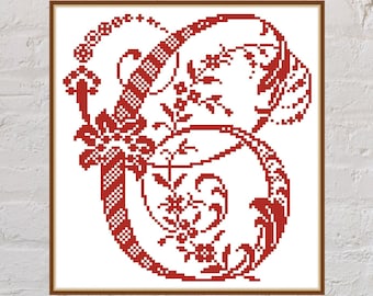 Cross stitch pattern Letter C of the Antique Alphabet, vintage cross stitch, PDF file, monogram, monochrome embroidery, font cross stitch