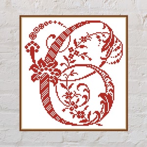 Modèle de point de croix lettre C de l'alphabet antique, point de croix vintage, fichier PDF, monogramme, broderie monochrome, police de caractères au point de croix