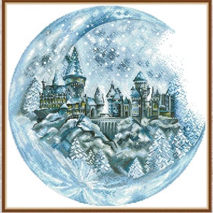 Cross stitch pattern Moon Castle, winter cross stitch, vintage embroidery, hoop cross stitch, digital PDF file, printable cross stitch