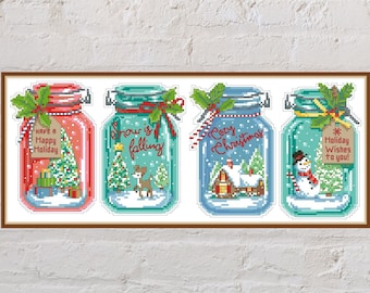 Cross stitch pattern Christmas Jars, Christmas cross stitch, holiday embroidery, winter cross stitch, counted cross stitch, digital PDF file