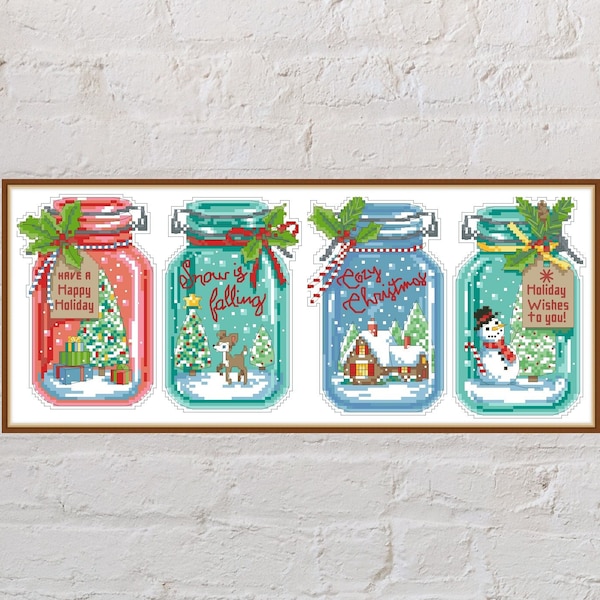 Cross stitch pattern Christmas Jars, Christmas cross stitch, holiday embroidery, winter cross stitch, counted cross stitch, digital PDF file