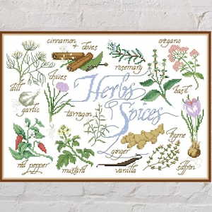 Cross stitch pattern Herbs and Spices, sampler cross stitch chart, nature embroidery, plant cross stitch, PDF file, printable cross stitch