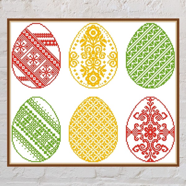 Cross stitch pattern Easter Eggs #4, pysanky cross stitch, Ukrainian ornaments, monochrome embroidery, Easter cross stitch, digital PDF file