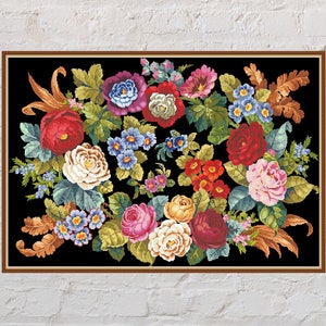 Kruissteekpatroon tuinbloemen #5, bloemenkruissteek, vintage kruissteek, afdrukbaar pdf-bestand, retroborduurwerk, rozenkruissteek