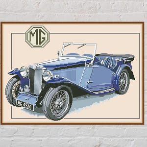 Cross stitch pattern 1936 MG NB Magnette, car cross stitch, retro embroidery, automobile, antique car, digital PDF file,vintage cross stitch