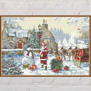 Cross stitch pattern Christmas Cottage, holiday cross stitch, Christmas cross stitch, Santa Claus, snowman, PDF file, winter cross stitch