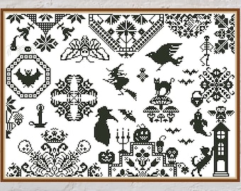 Cross stitch pattern Quaker Halloween #3, Halloween cross stitch chart, spooky cross stitch, holiday embroidery,PDF file,horror cross stitch