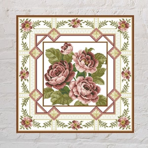 Cross stitch pattern Rose Pillow #3, pillow design, ornament cross stitch, digital PDF file, floral embroidery, printable cross stitch