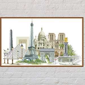 Cross stitch pattern Paris, city cross stitch, vintage embroidery, large cross stitch, PDF file, France, Eiffel Tower, Louvre, printable
