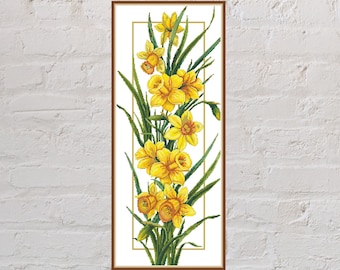 Cross stitch pattern Narcissus, floral counted cross stitch, nature embroidery, digital PDF file, flower embroidery, daffodil cross stitch