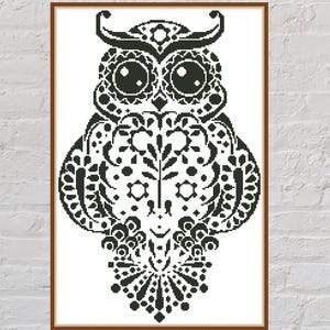 Cross stitch pattern Owl #7, bird cross stitch, monochrome embroidery, nature cross stitch, digital PDF file, printable, modern design