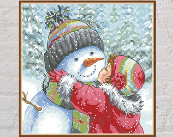 Cross stitch pattern Snowman #2, Christmas cross stitch, snowman cross stitch, holiday embroidery, winter cross stitch, digital PDF file