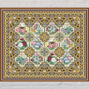 Kreuzstich Stickmuster Blumenteppich #6, floraler Kreuzstich, floraler Kreuzstich, vintage Stickerei, antiker Kreuzstich, digitaler PDF-Datei, großer Kreuzstich