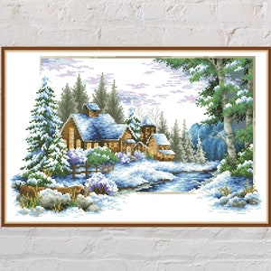 Modèle de point de croix Jour d'hiver, point de croix nature, paysage, broderie de saisons, fichier PDF numérique, imprimable, point de croix campagne