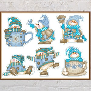 Cross stitch pattern Snowmen #3, Christmas Ornaments, holiday cross stitch, winter embroidery, Christmas cross stitch, PDF file, snowman