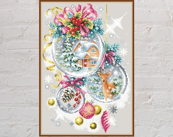 Motif de point de croix, décoration de Noël #2, point de croix de Noël, broderie de vacances, point de croix d'hiver, décorations de Noël, fichier PDF