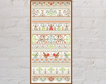 Cross stitch pattern Slavic Sampler, folk embroidery, antique cross stitch chart, digital PDF file, ornament cross stitch, printable