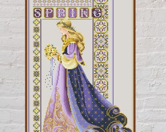 Cross stitch pattern Spring Spirit, nature cross stitch, vintage embroidery, printable cross stitch, PDF, home decor, woman cross stitch