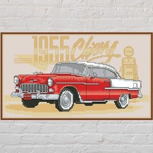 Cross stitch pattern 1955 Chevrolet Bel Air Sport Coupe, car cross stitch, retro embroidery, automobile, &#39;55 Chevy, PDF,vintage cross stitch