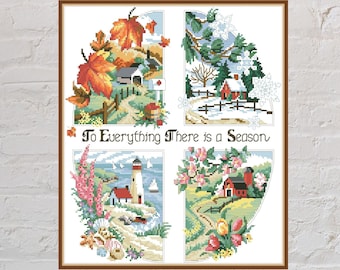 Cross stitch pattern Four Seasons, nature cross stitch, seasons embroidery, digital PDF file, printable cross stitch, landscape cross stitch