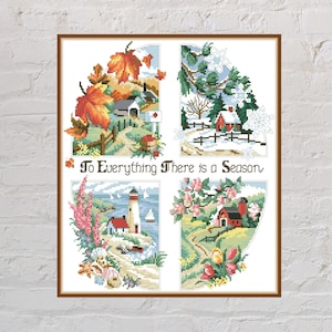 Cross stitch pattern Four Seasons, nature cross stitch, seasons embroidery, digital PDF file, printable cross stitch, landscape cross stitch