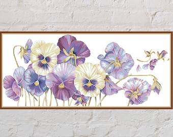Cross stitch pattern Pansies, flower cross stitch, floral embroidery, digital PDF file, printable cross stitch, floral counted cross stitch