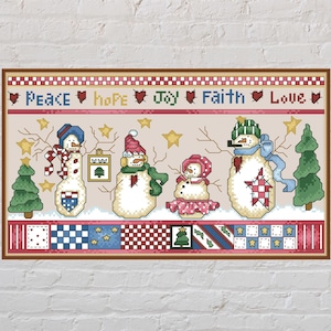 Cross stitch pattern Snowmen #4, Christmas cross stitch, holiday embroidery, winter cross stitch, digital PDF file, vintage cross stitch
